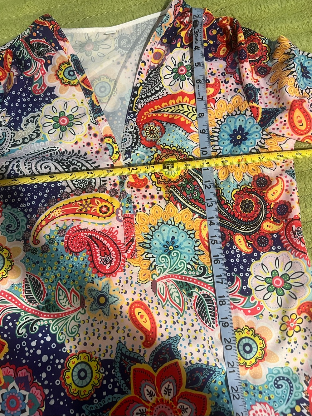 Boho Paisley Shift Dress Floral V-Neck Pink Navy Aqua Resort Medium - Picture 8 of 9